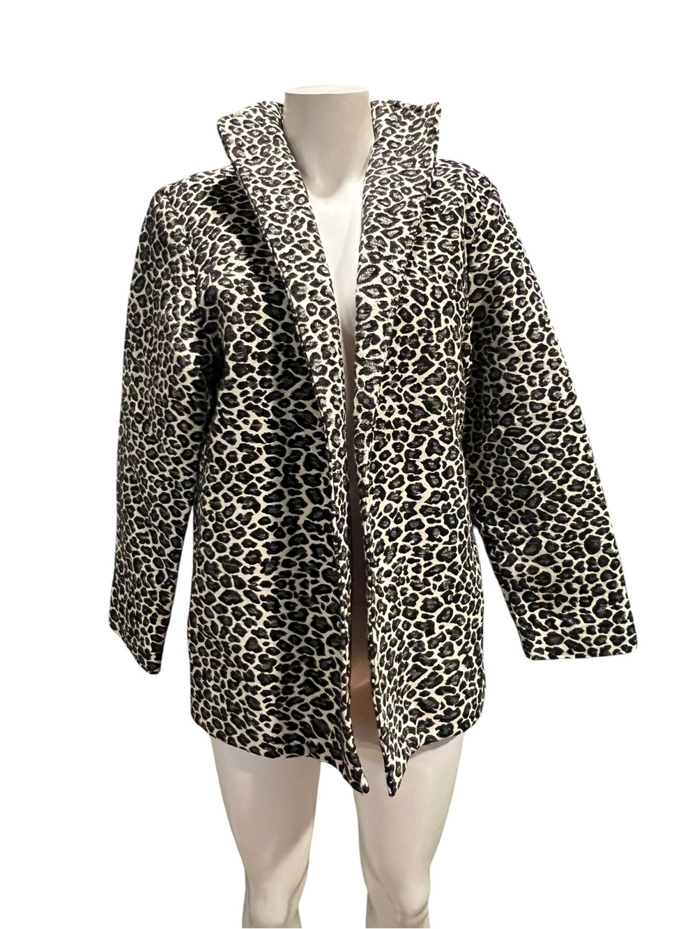 Leopard Print Open-Front Jacket - Black & White